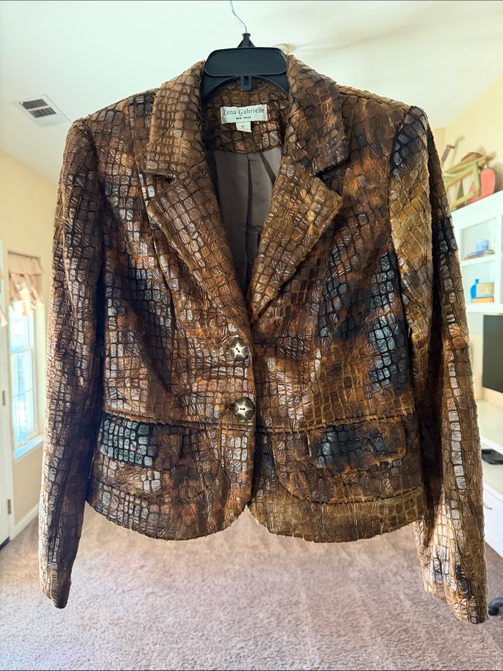 Lena Gabrielle Brown Croc-Embossed Blazer